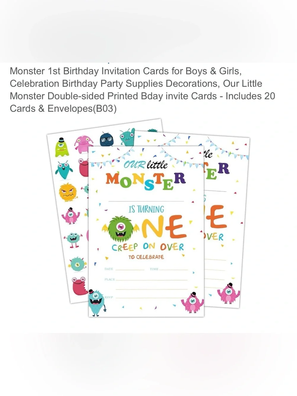 60 invitation cards Our Little Monster One Birthday Invitation Cards
